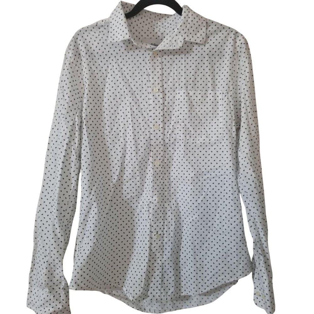 Goodfellow & Co White Button-Up Shirt With Black Arrow Print Long Sleeves Size M